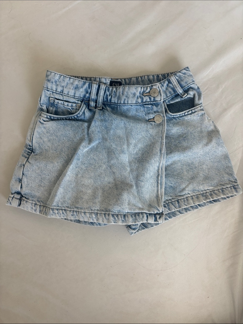 Kids GAP Y2K Acid Wash Light Blue Cotton Denim Wrap Skort Short/Skirt